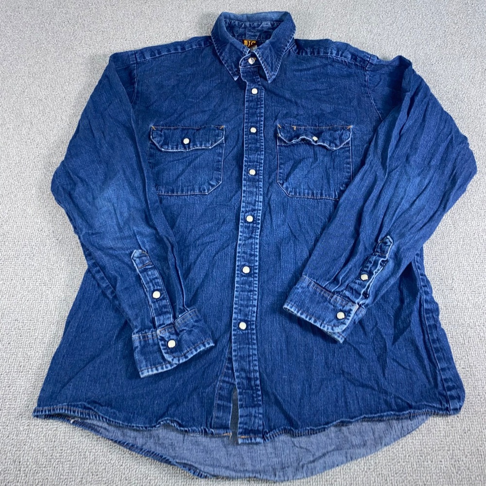 Big Ben Denim Button Down Shirt Mens Large Blue Long Sleeve Workwear Cotton Top